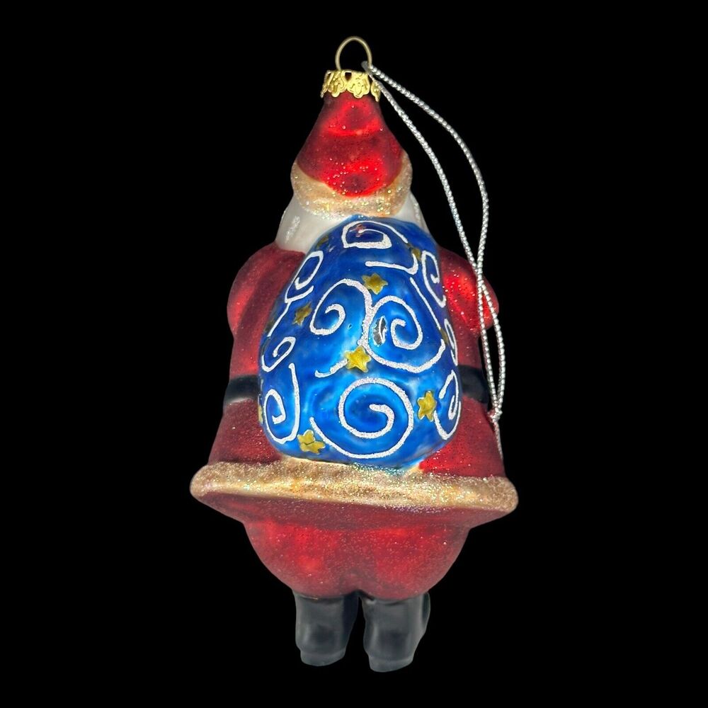 Blown Glass Santa Claus Starry Night Sack Presents Christmas Ornament 5" T - Picture 5 of 9